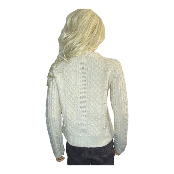 J. Crew Women's Small Lambswool Popcorn Pom Cable-knit Fisherman Sweater HTF - Picture 3 of 16